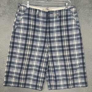 VTG Foot Locker Chino Shorts Men's 34 x 11 Blue Plaid Casual Bermuda Y2K *Flaw*